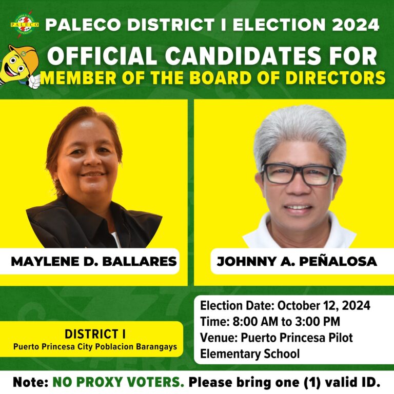 PALECO DISTRICT I ELECTION 2024 – OFFICIAL CANDIDATES & PRECINCT