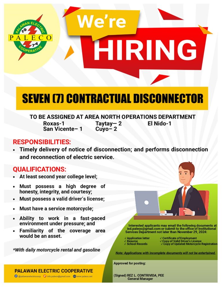 HIRING: SEVEN[7] CONTRACTUAL DISCONNECTOR – AREA NORTH OPERATIONS DEPARTMENT