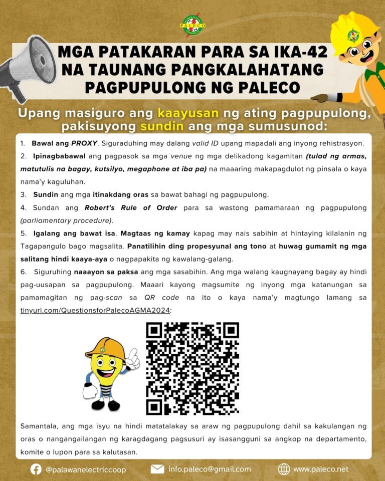 MGA PATAKARAN PARA SA IKA-42 NA TAUNANG PANGKALAHATANG PAGPUPULONG NG PALECO