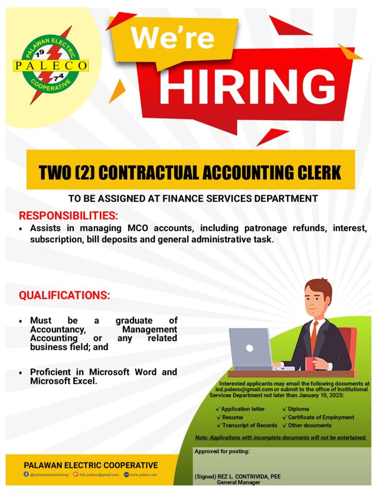 HIRING: TWO [2] CONTRACTUAL ACCOUNTING CLERK