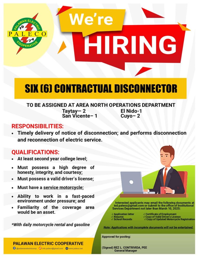 Hiring: Six [6] Contractual Disconnector – Area North Operations Department