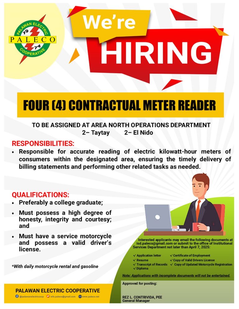 Hiring: Four [4] Contractual Meter Reader – Area North Operations Department