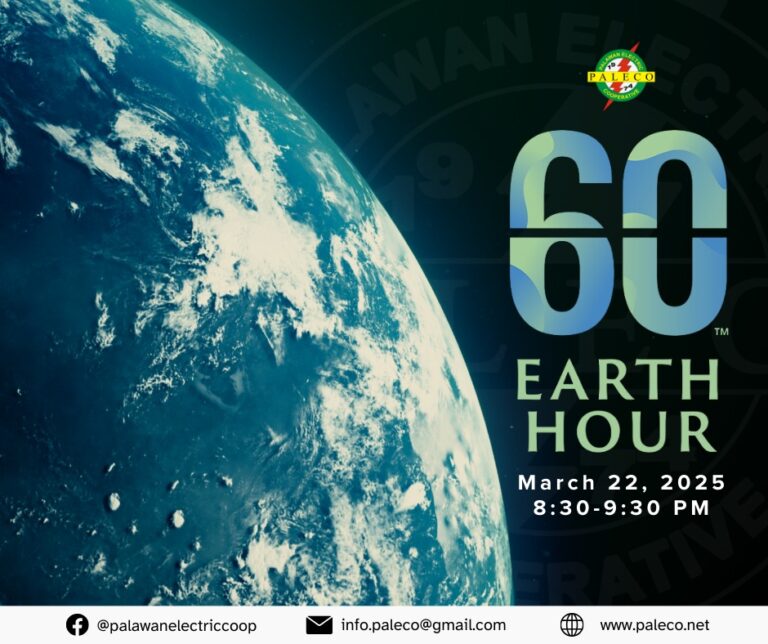 Join us in observing Earth Hour today, March 22, from 8:30 p.m. to 9:30 p.m. Let us all voluntarily switch off non-essential lights for Mother Earth.