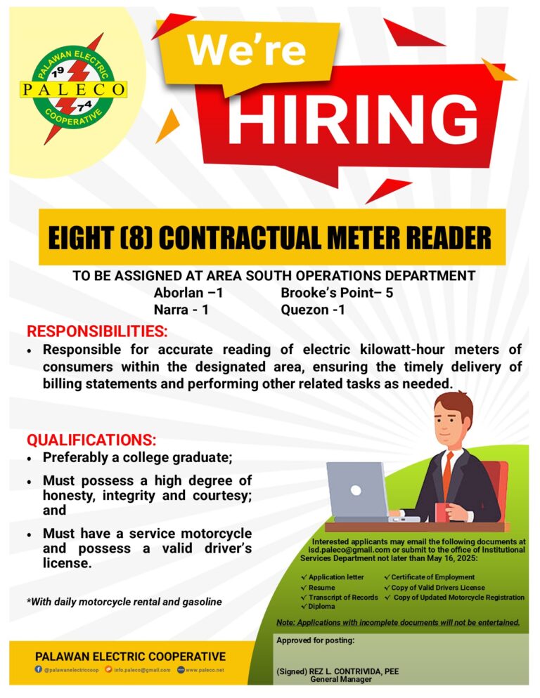 Hiring: Eigth [8] Contractual Meter Reader – Area South Operations Department