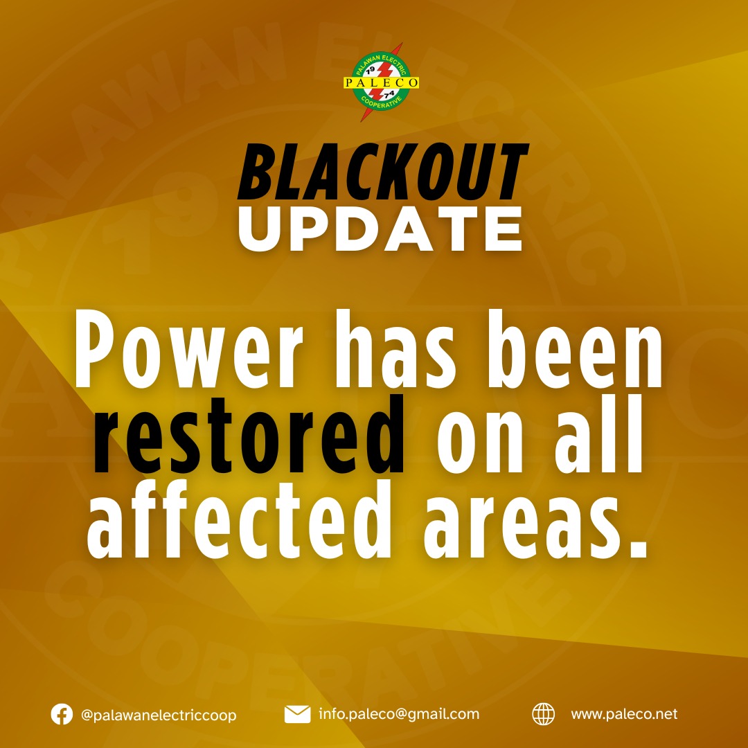 BLACKOUT UPDATE As of 539 PM, power has been restored in all scheduled ...