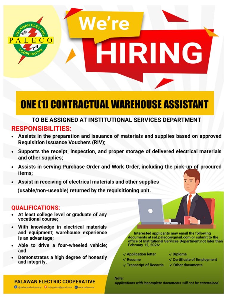 Hiring: One [1] Contractual Warehouse Assistant