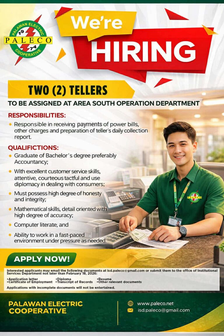 Hiring: Two [2] Tellers – Area South Operation Department