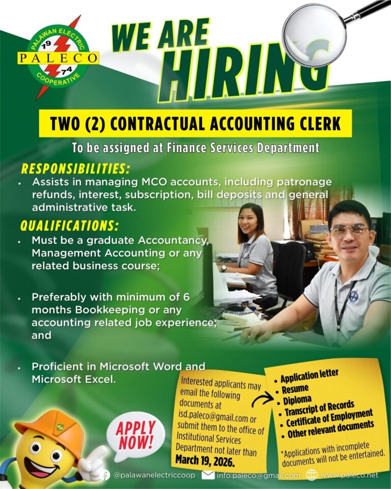Hiring: Two [2] Contractual Accounting Clerk