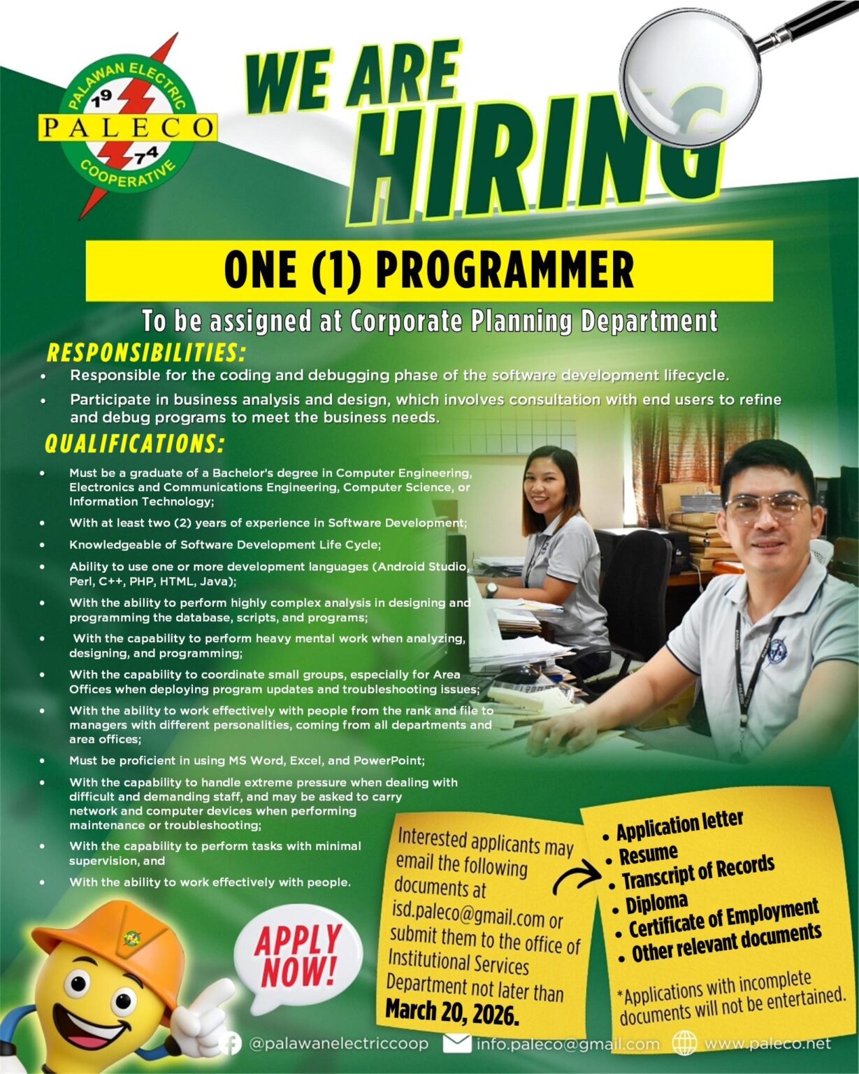 Hiring: One [1] Programmer