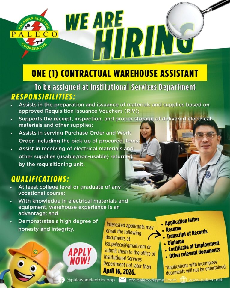 Hiring: One [1] Contractual Warehouse Assistant