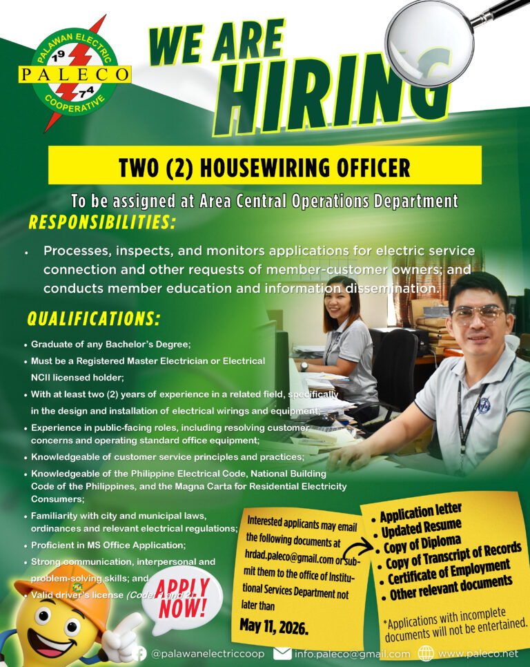 Hiring: Two [2] Housewiring Officer