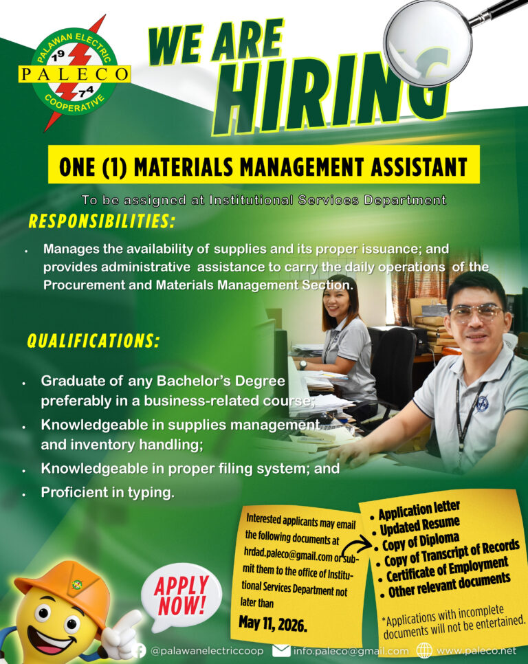 Hiring: One [1] Materials Management Assistant