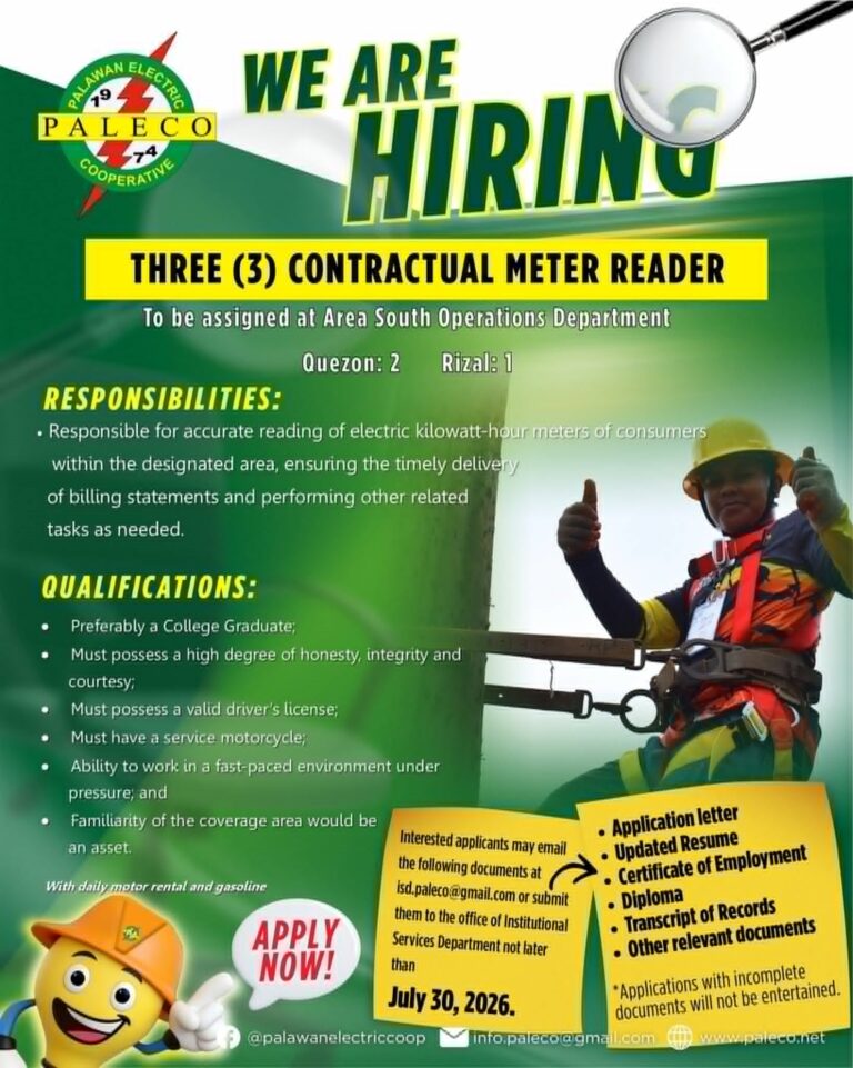 Hiring: Three [3] Contractual Meter Reader – Area South Operations Department