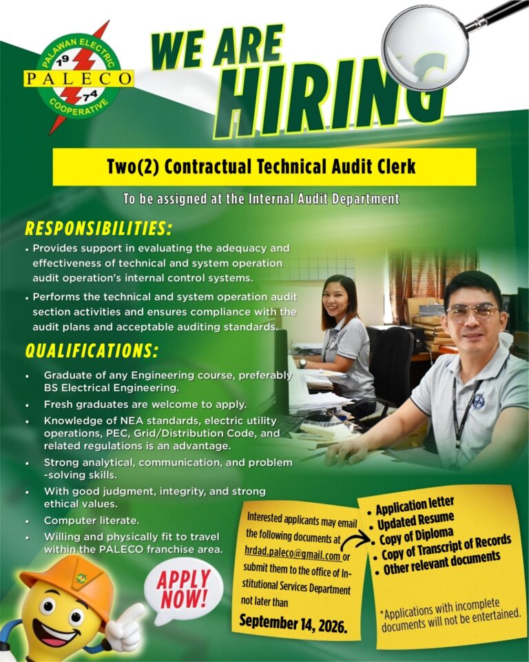 Hiring: Two (2) Contractual Technical Audit Clerk